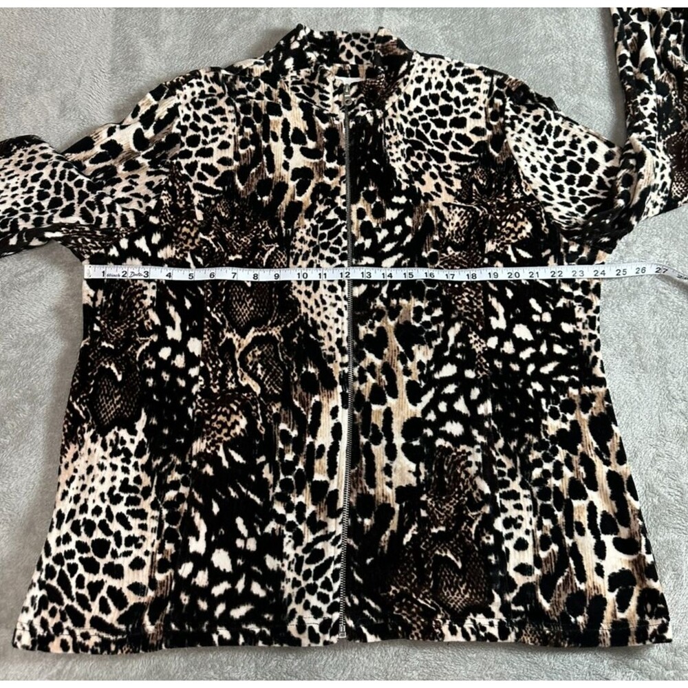 Alfred Dunner Zip Up Velour Jacket Women's Size 18 Animal Print Pockets Stretch - Picture 3 of 7